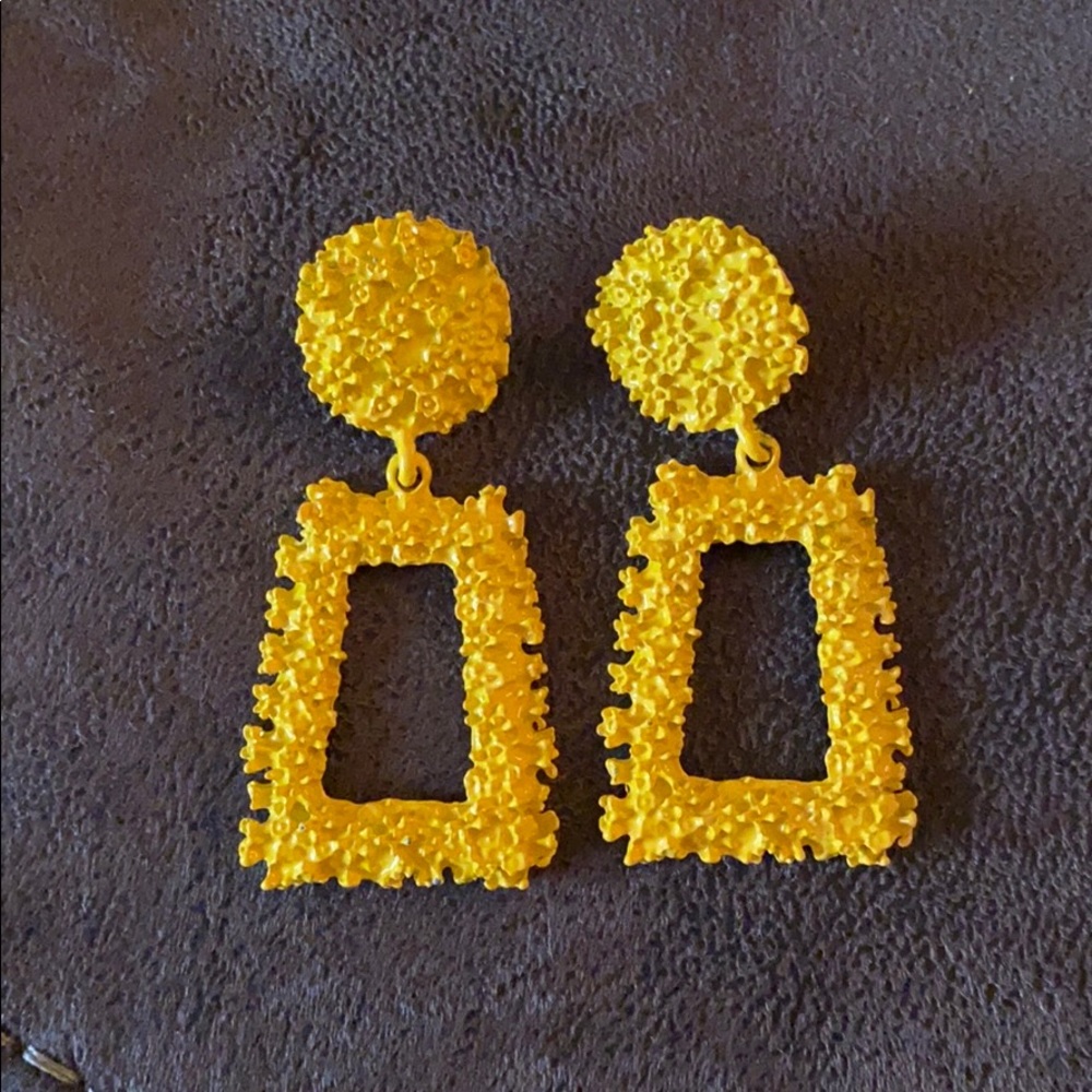 Yellow Geometric Metal Statement Earrings